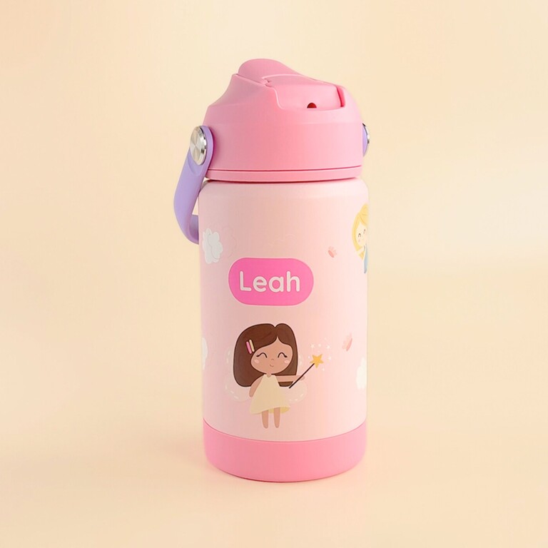 Rosa Kindertrinkflasche mit Feenmotiv