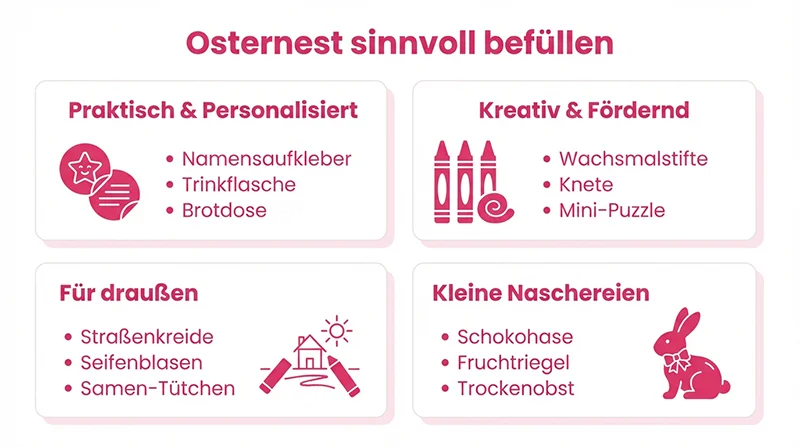Infografik mit ideen zum sinnvollen befüllen eines osternests